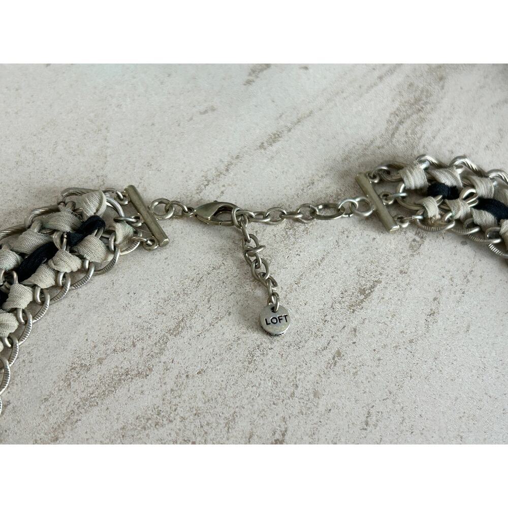 Ann Taylor LOFT Statement Necklace – Mixed Media Chain & Cord Crystal Pendants - Picture 4 of 5